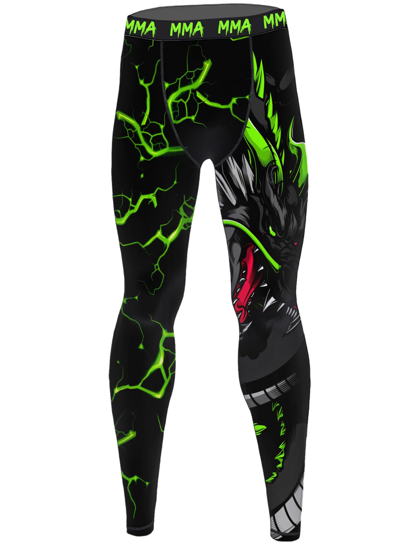 365CUSGIFTS Green Lightning Dragon Men's High-Performance Compression Pants - Breathable, Quick-Dry Athletic Tights for MMA, Jiu-Jitsu, Wrestling, Training, Durable, Supportive Fit - XL