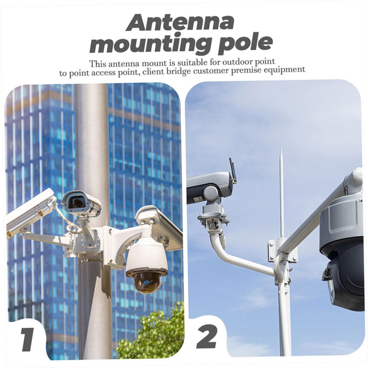Mât de Fixation D'antenne Réglable en Acier Inoxydable, 2 Pièces | Support Mural Extérieur, Structure Simple et Fiable, Installation Facile, Blanc, pour Antenne et Réseau