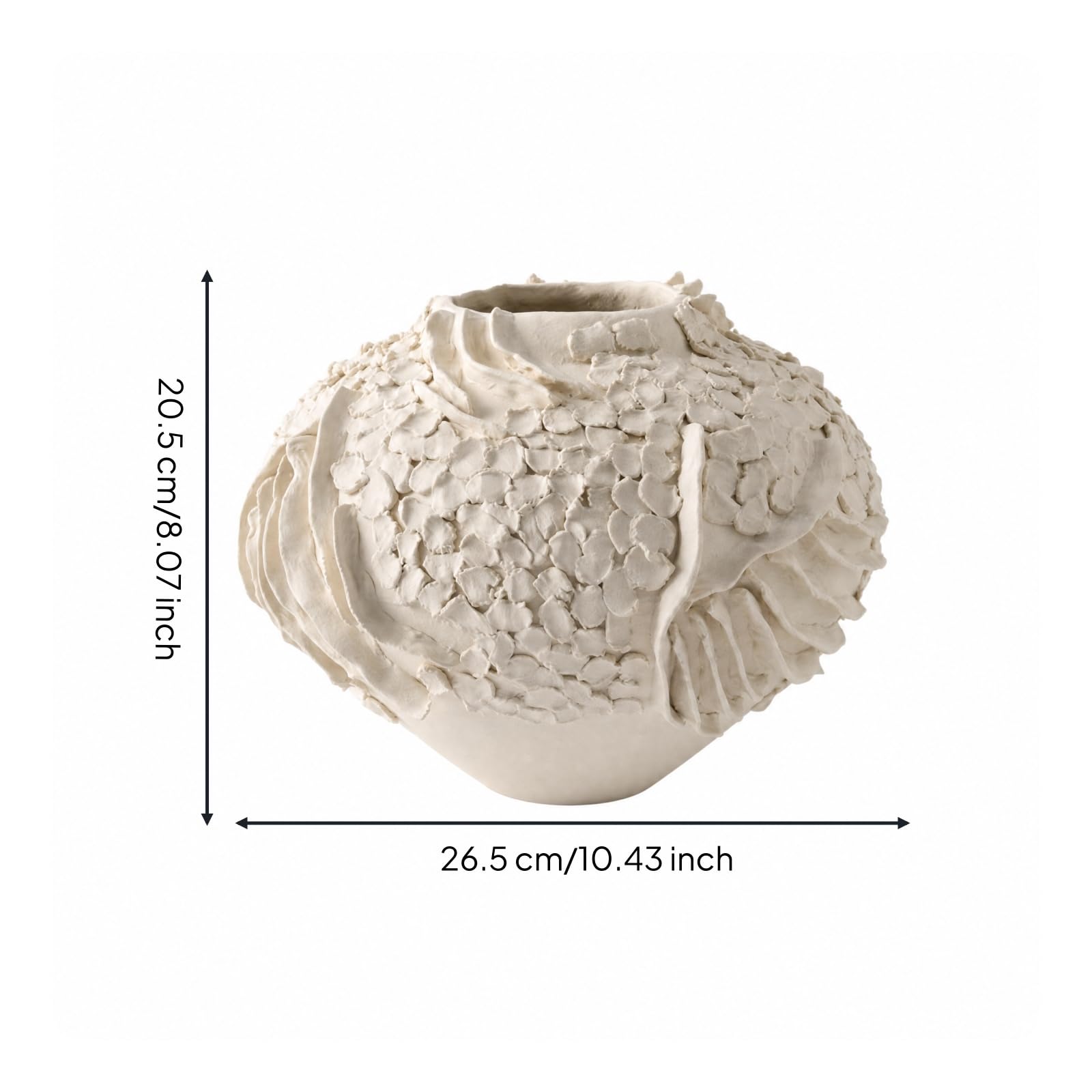 B Baosity Jarrón Cerámica con Relieve Vegetal a Mano Jarrón Cerámica Repujada Puro para Hogar, Entradas, 26.5x26.5x20.5CM