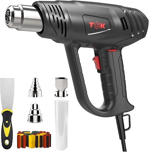 TGK - Pistola de calor, kit de pistola de aire caliente resistente de 1800 W, 122   1202  con ajustes de temperatura dual con 6 accesorios de
