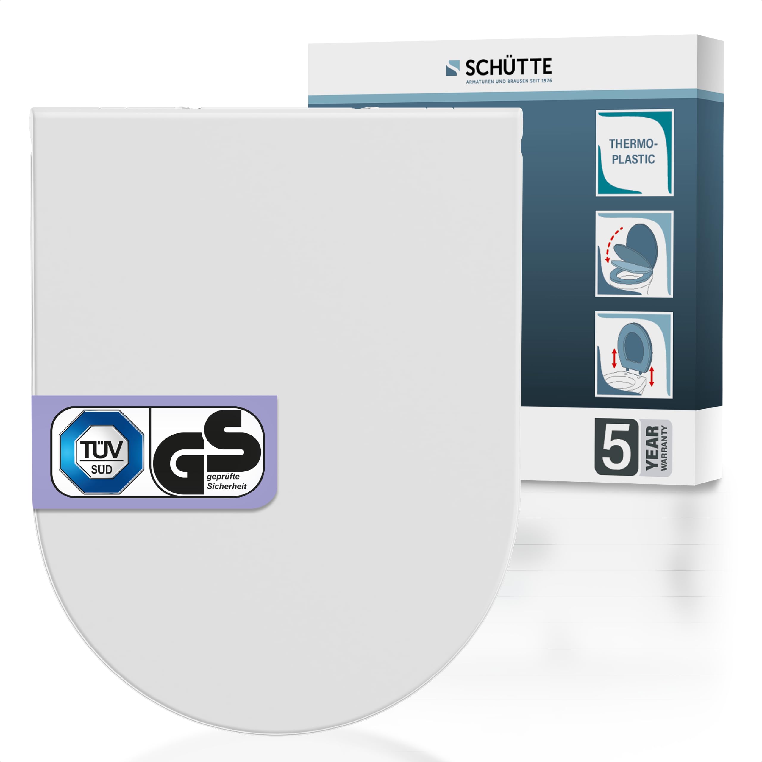 Sedile WC a forma di D con abbassamento automatico, certificato TÜV, coperchio rimovibile in materiale infrangibile, facile da montare con stencil di montaggio, coperchio WC e occhiali portata fino a