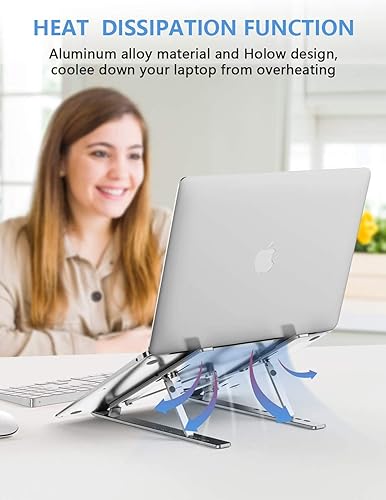 Miniatura 5 de Soporte para laptop, soporte portátil plegable de aluminio ajustable, almohadilla de silicona antideslizante completa, elevador de computadora