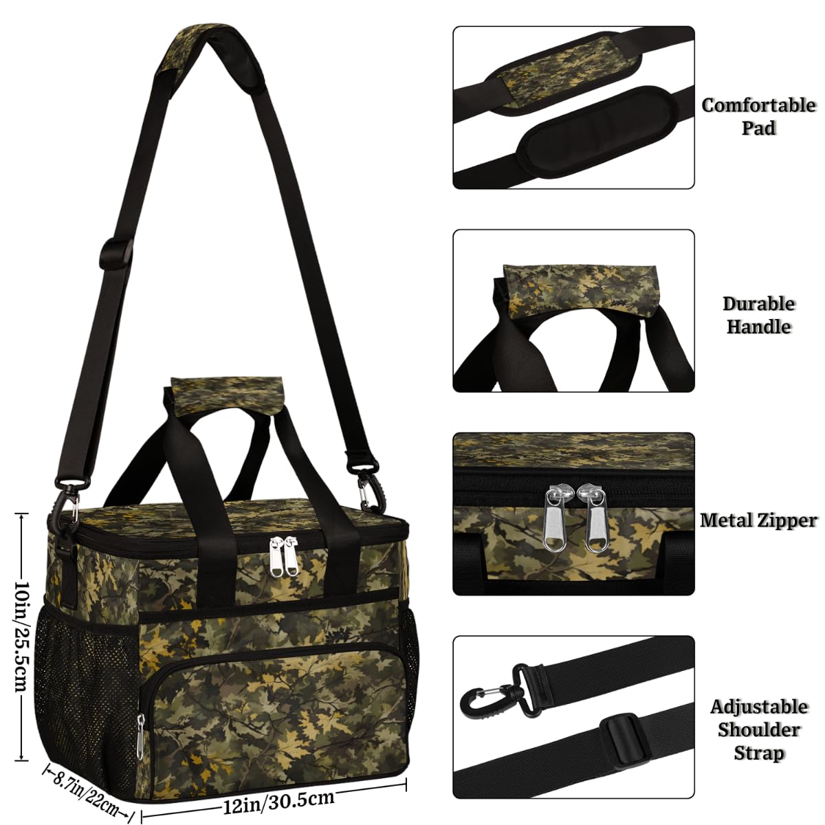 Camo Insulated Picnic Backpack Lunch Box for Women Men Picnic Basket Tote Lunch Bag Picnic Bag Portable Lunch Bags for Picnic, Beach, Work, Trip,Office, Camp Leaves