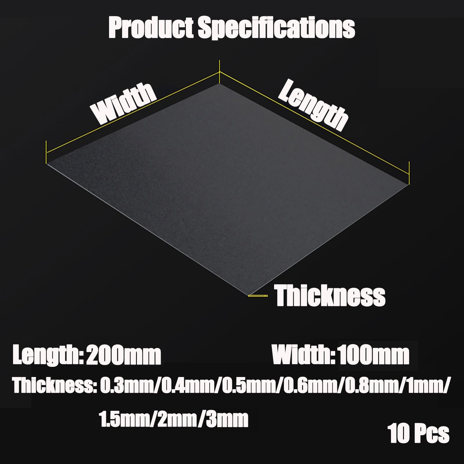 Hoja de plástico PP esmerilado de 200x100 mm - Panel de polipropileno mate semitransparente for manualidades, patrones de costura y señalización(Thick:3mm)