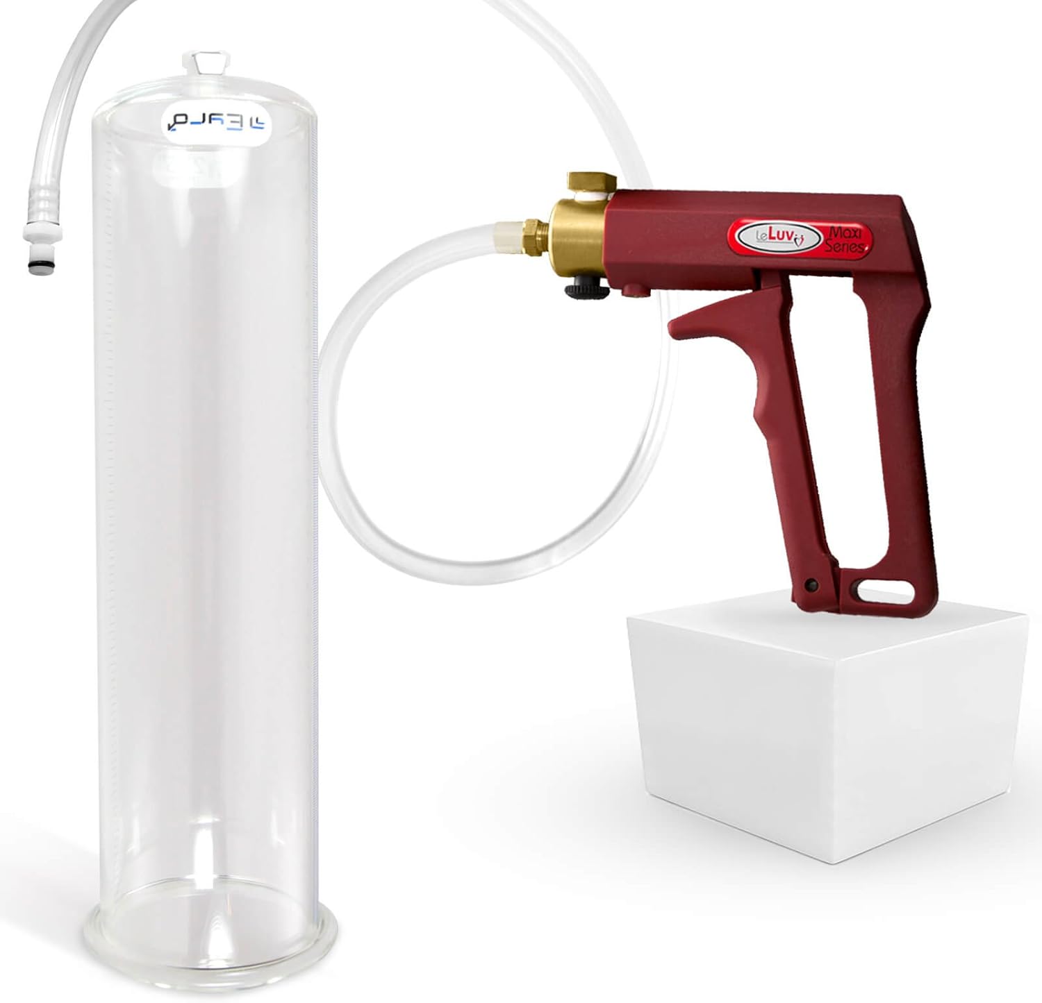 LeLuv Penis Pump Maxi Red Handle with Clear Hose - 12 inch Length x 3.50 inch Diameter Cylinder
