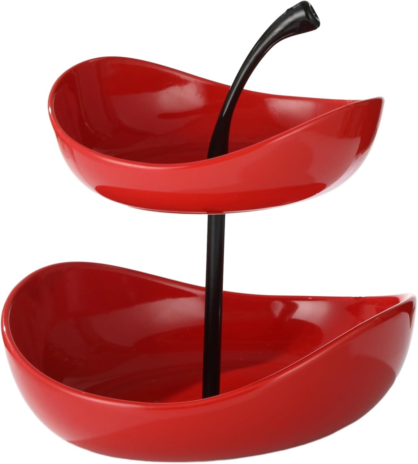 2 Tier Ceramic Fruit Bowl, Fruit Basket for Kitchen Counter, Cherry Shape Decorative Fruit Bowl, Fruit and Vegetable Storage for Living Room, Elegant Christmas Party Pastry Tray Holder