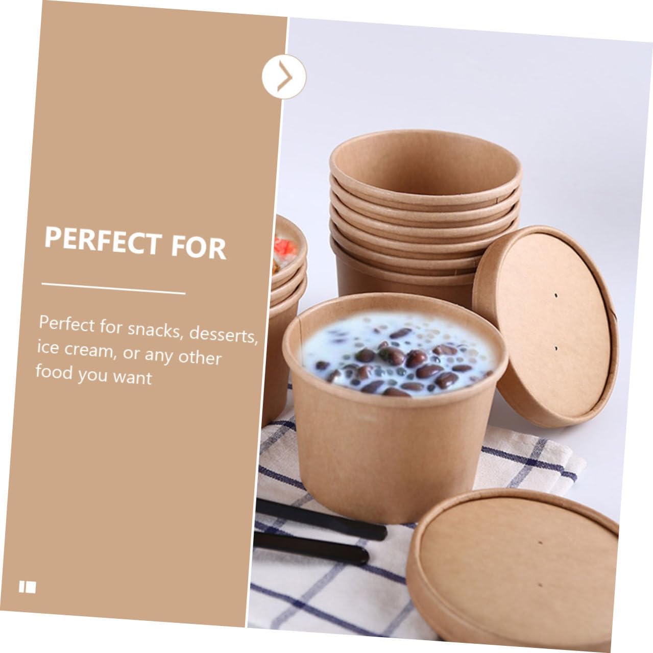 Thick Kraft Paper Ice Cream Bowls with Lids 50pcs 8oz Disposable Dessert Cups for Homemade Ice Cream and Soup Takeout Containers