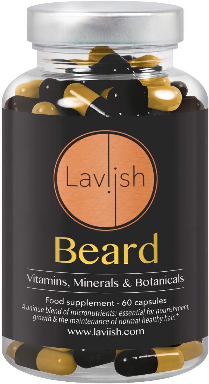 Beard Growth Supplement with Vitamins & Biotin to Promote Faster Facial Hair Growth for Men - Fuller and Thicker Beard - 60 Capsules