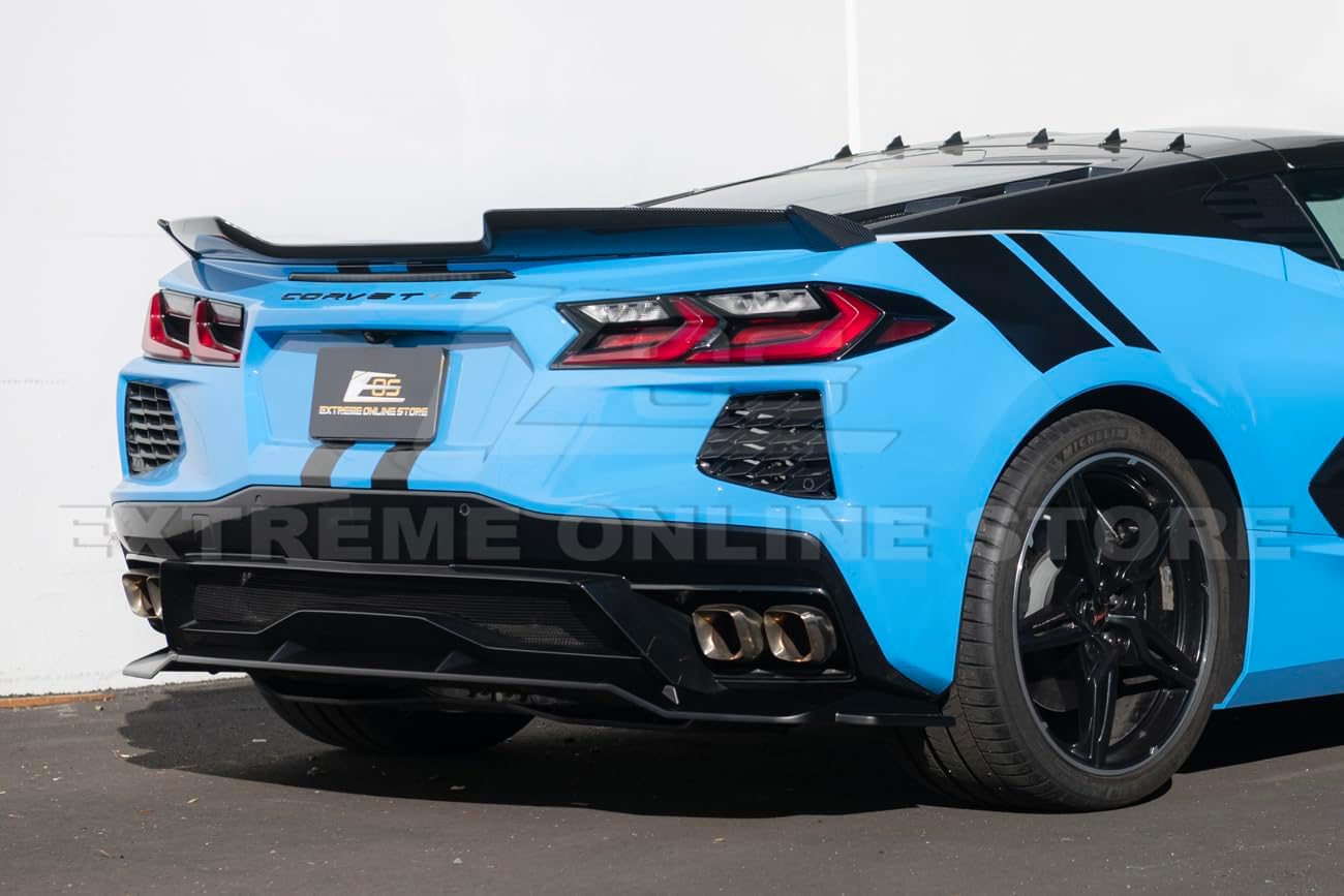 Replacement for 2020-Present Chevrolet Corvette C8 Base Models | Z06 Visible Style ABS Plastic - Hydro-Dipped Carbon Fiber Rear Trunk Lid Duckbill Wing Spoiler