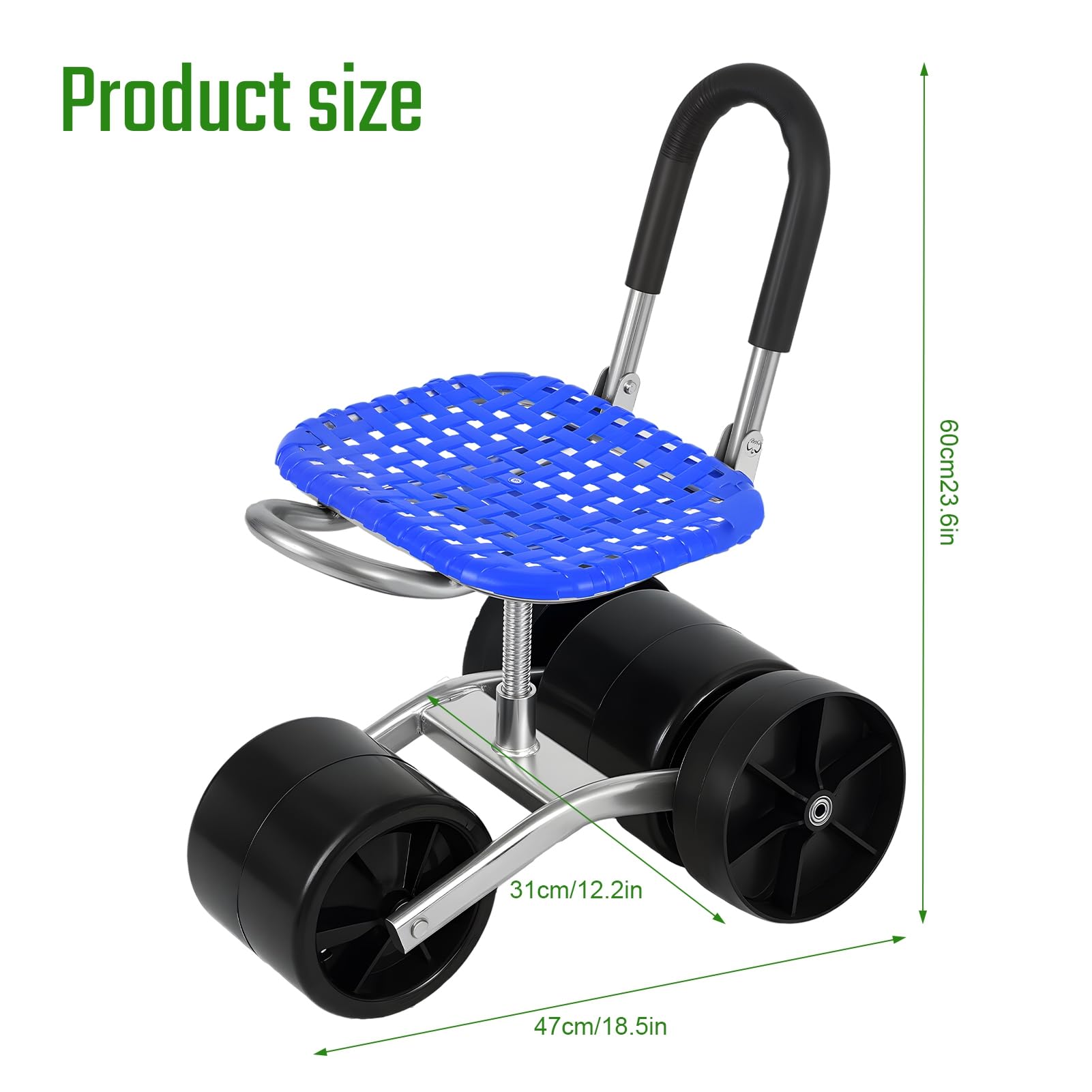 Tabouret de jardin rotatif à 360°, chaise roulante, hauteur réglable, design pliable et capacité de 150 kg, pour jardinage et rempotage, pour soulager les genoux Bleu