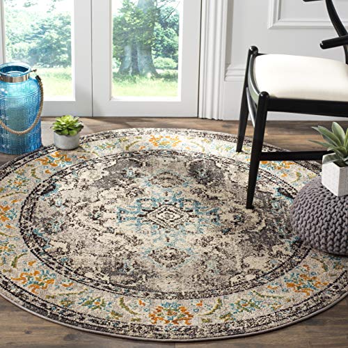 Safavieh Monaco Collection MNC243G Bohemian Chic Medallion Distressed Area Rug, 5' Round, Grey/Light Blue
