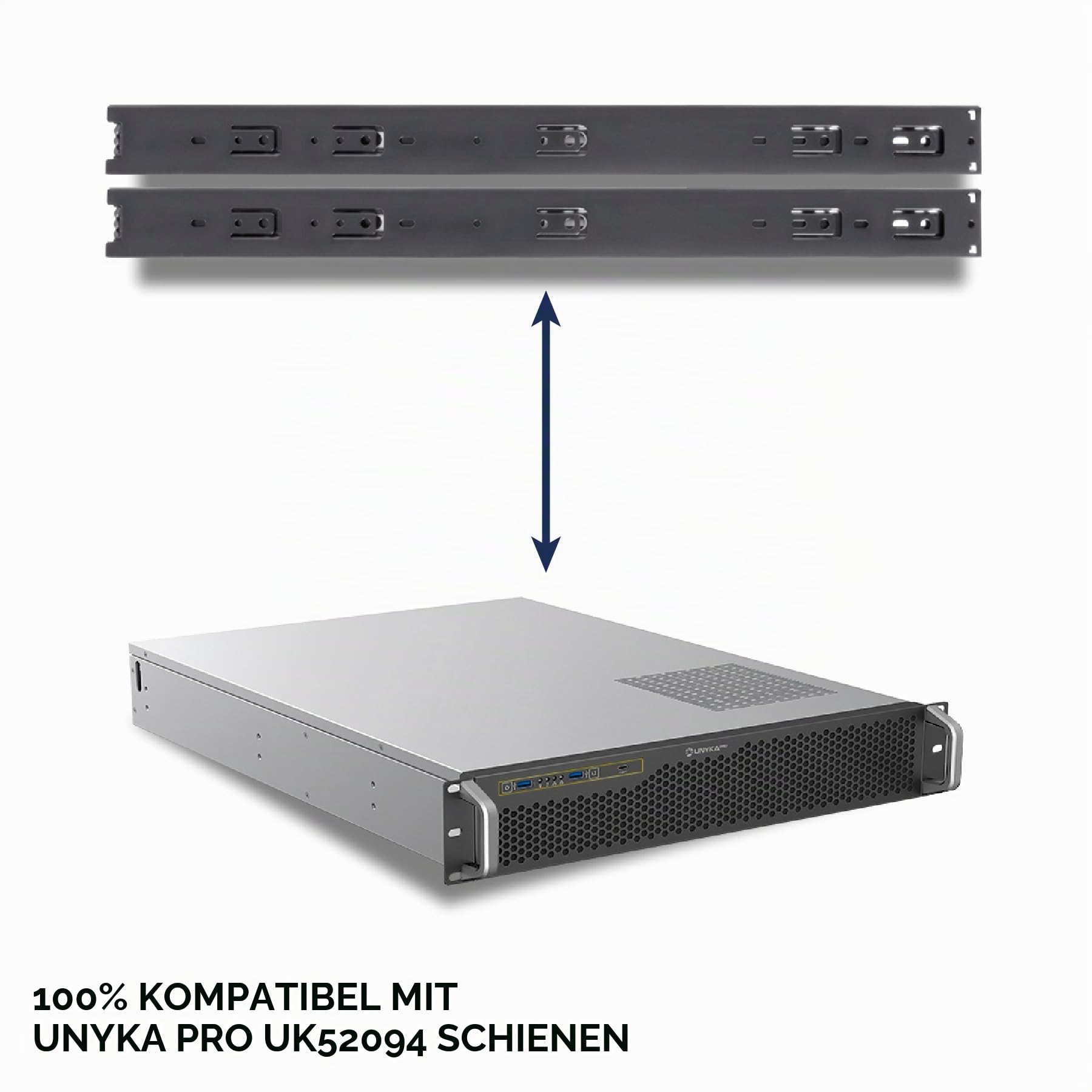 ATX Unykach UK2130 Rack-Gehäuse, 19 Zoll, 2U, 600 mm, professionelles Servergehäuse, 6 Einschübe (4 x 3,5 + 2 x 2,5), USB-C 3.2, 5 PWM-Lüfter, kompatibel mit High-End-GPUs