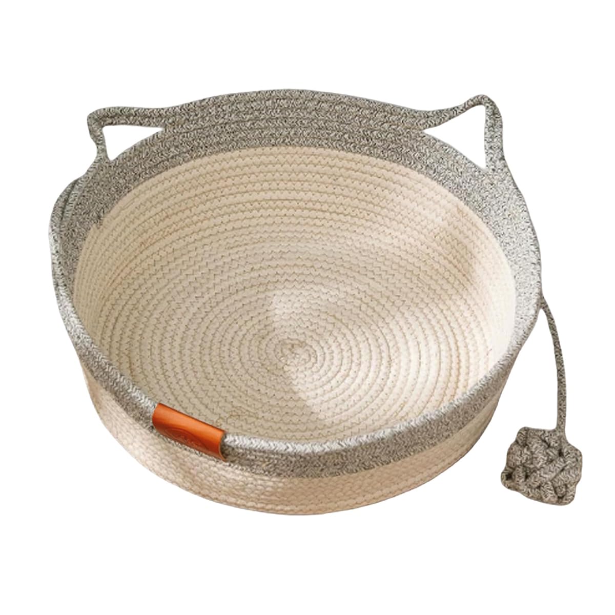 Cotton Woven Cat Bed Basket, Foldable Scratchable Hammock with Cats Ear Design, Woven Rope Bed Four Seasons Universal for Living Room Furniture (Grey)
