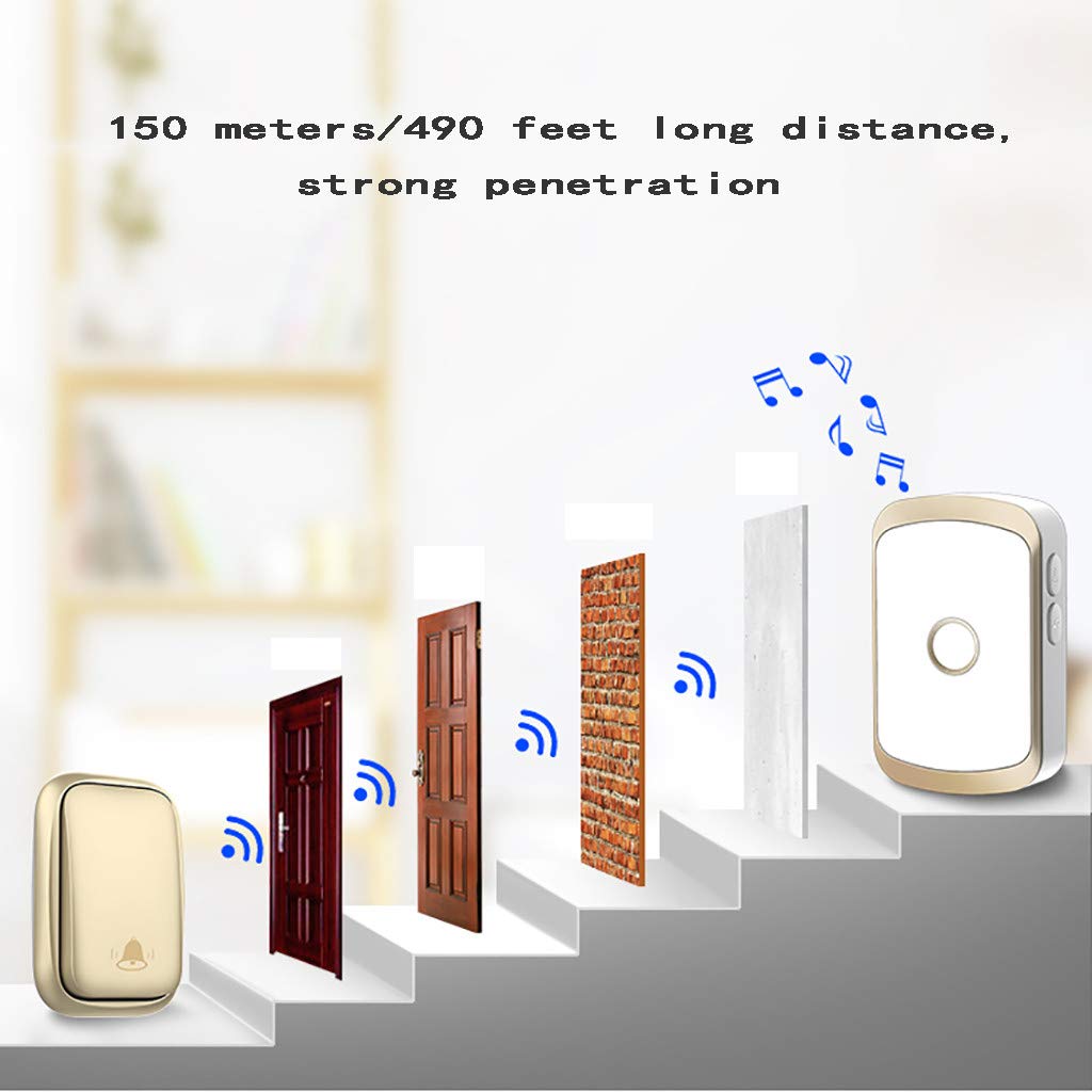 Campanello Wireless autoalimentato, Kit Campanello Senza Fili Impermeabile con Portata Wireless di 490 Piedi, 60 Melodie, Volume a 5 Livelli, 3, 3
