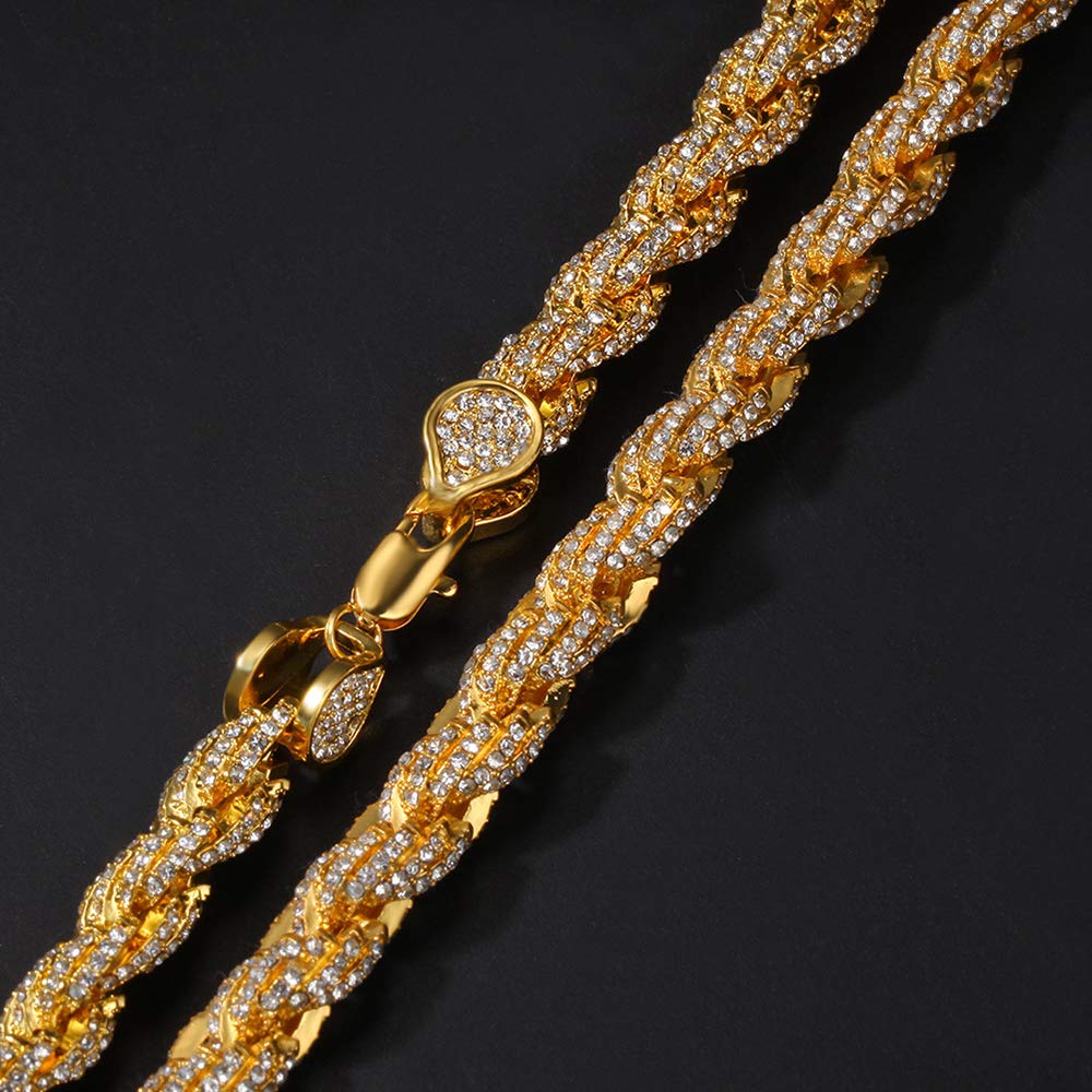 9mm Rope Twist Cadena Collar 18K chapado en oro Lab Diamond Iced Out Heavy Rope Cadena Collar Hip Hop Joyería para Hombres Mujeres