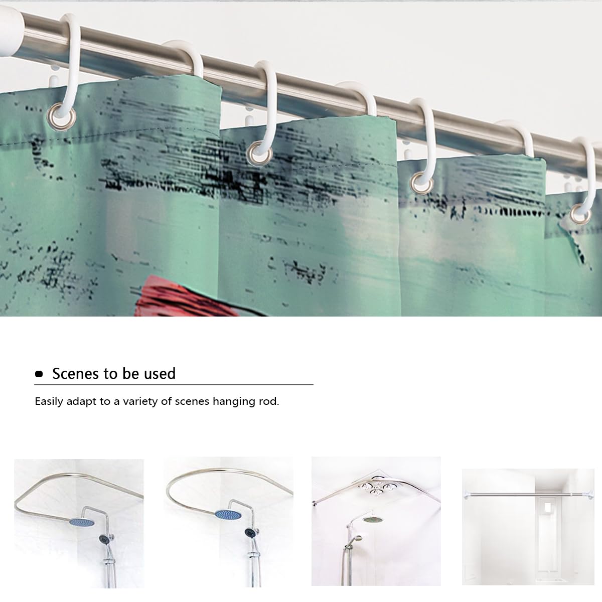 Rideau de Douche Fleuri Abstrait pour Salle de Bain, Ensemble de Rideaux de Bain en Tissu Graffiti Chic avec Crochets en Plastique, imperméable Lavable à séchage Rapide W180xL200 cm