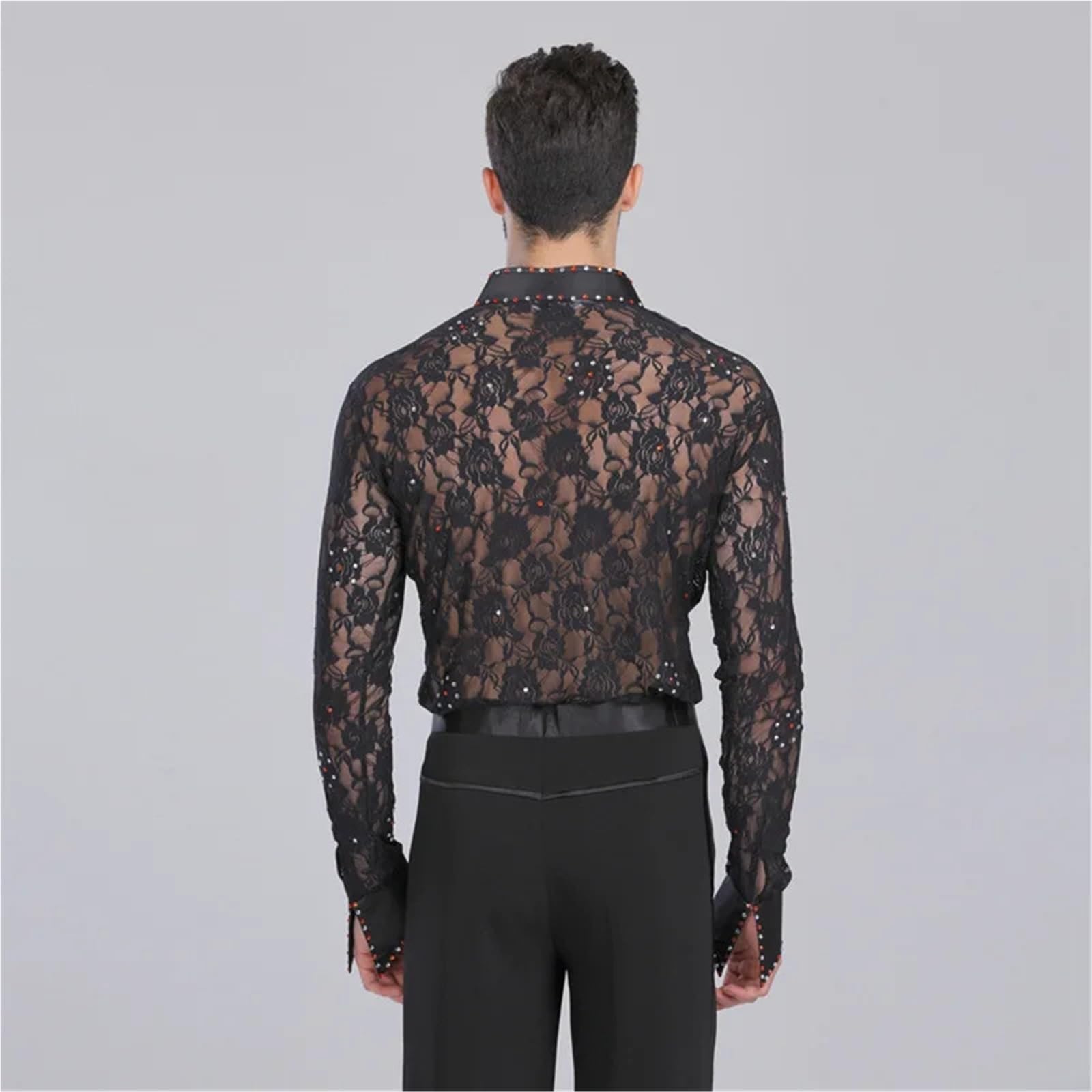 Ropa de Baile Latino for Hombre, con Encaje en Blanco y Negro, for Bailar vals, salón, actuación, Camisas, Tops Pantalones para Hombre, Salsa, Jazz, Danza