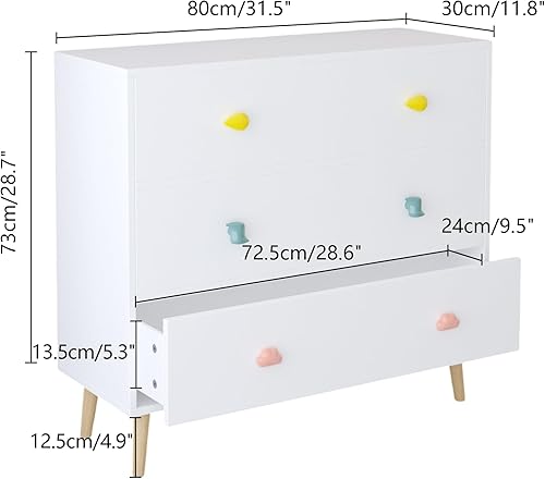 Miniatura 2 de Timy Cómoda de 3 cajones para niños, armario de almacenamiento para dormitorio, sala de estar, cuarto de bebé, armario, apartamento, color blanco