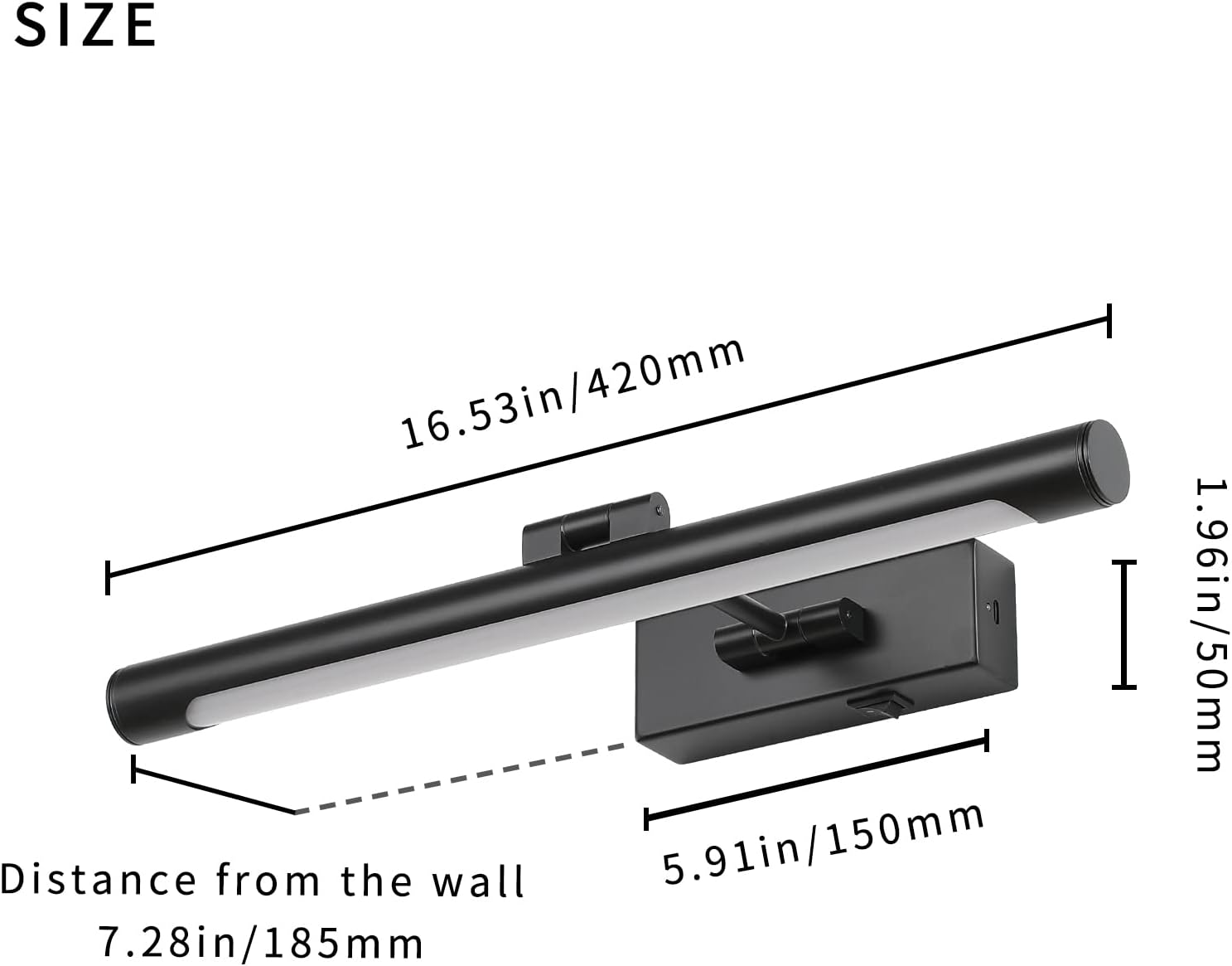 Joosenhouse Picture Light Battery Operated 16.53" Inch Wireless Lights for Wall Dimmable and Timer Off Adjustable Swing Arm Rechargeable Spotlight Black Art Light 3000k
