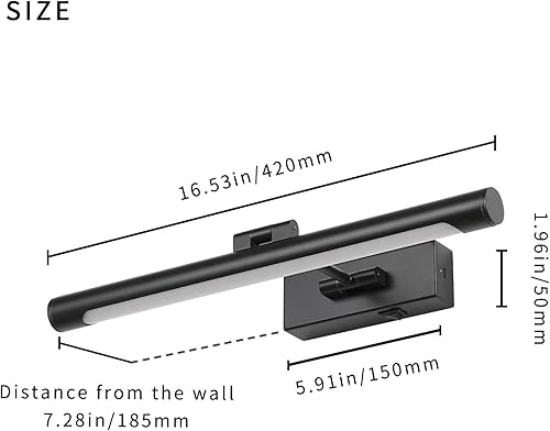 Miniatura 6 de Joosenhouse Luz de imagen funciona con pilas, luces inalámbricas de 16.53 pulgadas para pared, regulable y apagado con temporizador, brazo oscilante