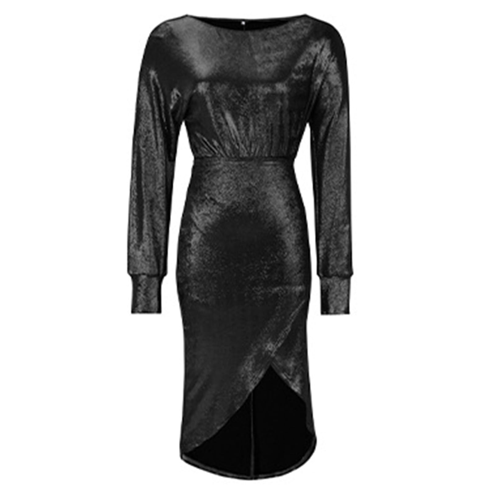 Generisch Mujer 2025 Manga Larga de Terciopelo Midi Vestidos de Noche Elegante Encaje Cuello en V Cintura Alta Vestido de Noche para Invitados de Noche