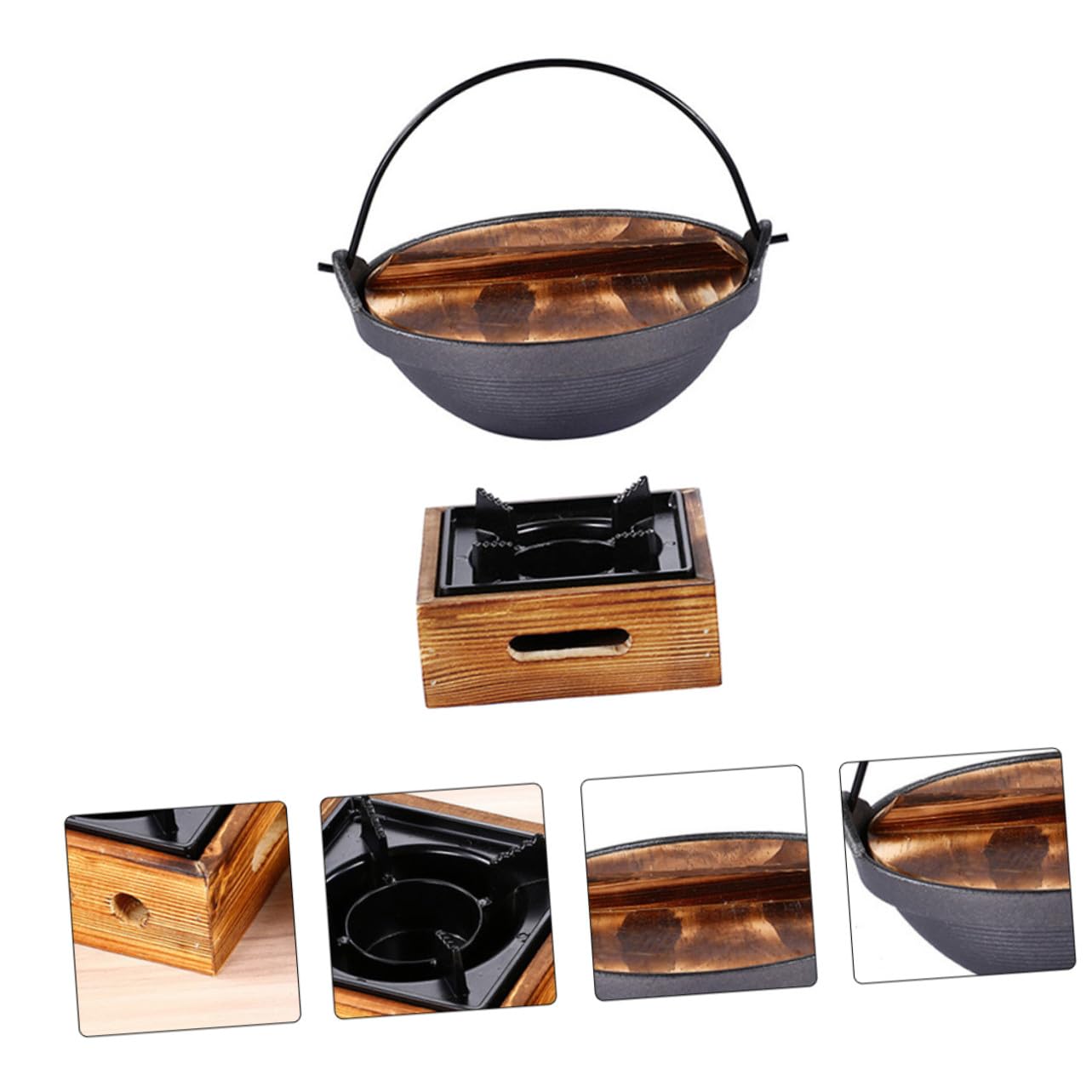 UPKOCH Olla Diseño Resistente de Hierro y Madera Estilo Japonés de Hierro Fundido para Cocinar Fideos Instantáneos con Material Seguro Adecuado para Cocina en Casa