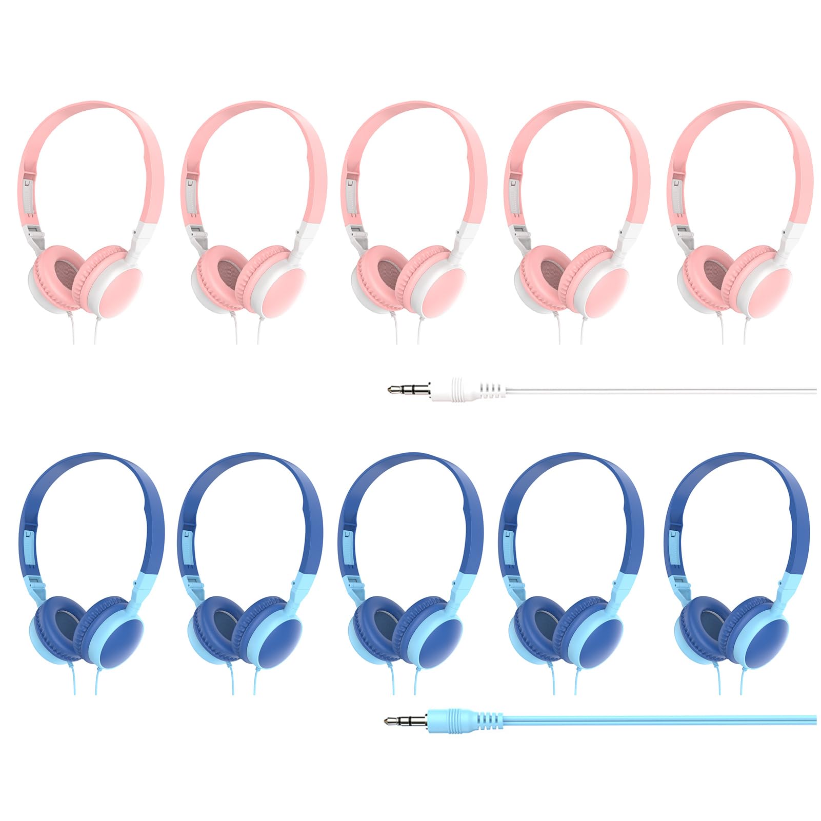 12 Paia di Cuffie per Bambini (Confezione Bulk) – Cuffie On-Ear Cablate per la Classe con Spina da 3,5 Mm, Cavo da 1,2 M e Archetto Regolabile – per Scuole, Biblioteche