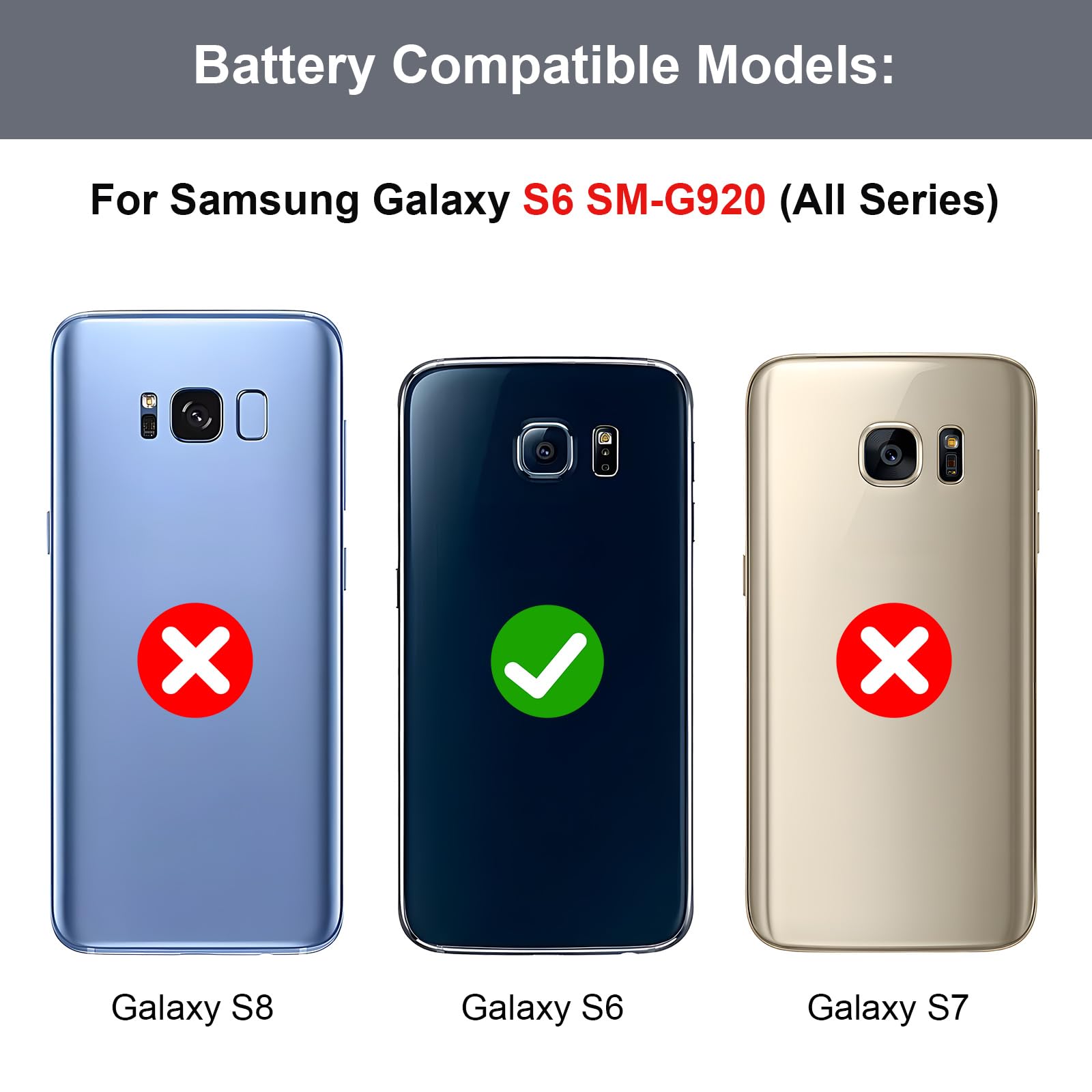 Batteria per Samsung Galaxy S6 (SM-G920, G920V, G920T, G920A, G920P, G920I, G920F, S906L), 3000 mAh ad alta capacità per Galaxy S6(EB-BG920ABE) con strumenti di riparazione professionali