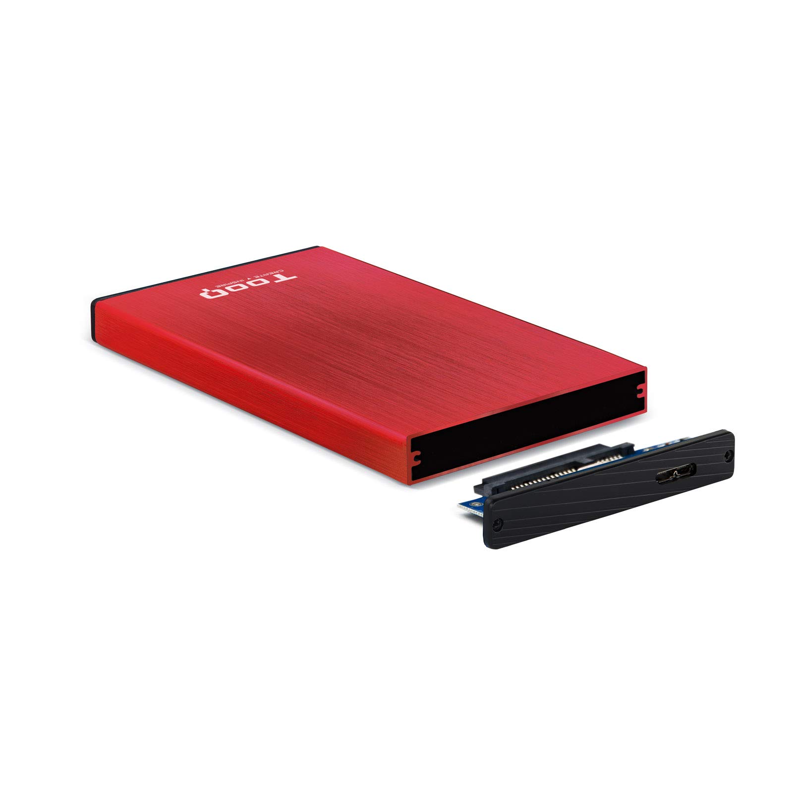 TOOQ TQE-2527R - Custodia per dischi rigidi HDD da 2,5", (SATA I/II/III fino a 9,5 mm di altezza, USB 3.0), alluminio, indicatore LED, rosso, 50 g.