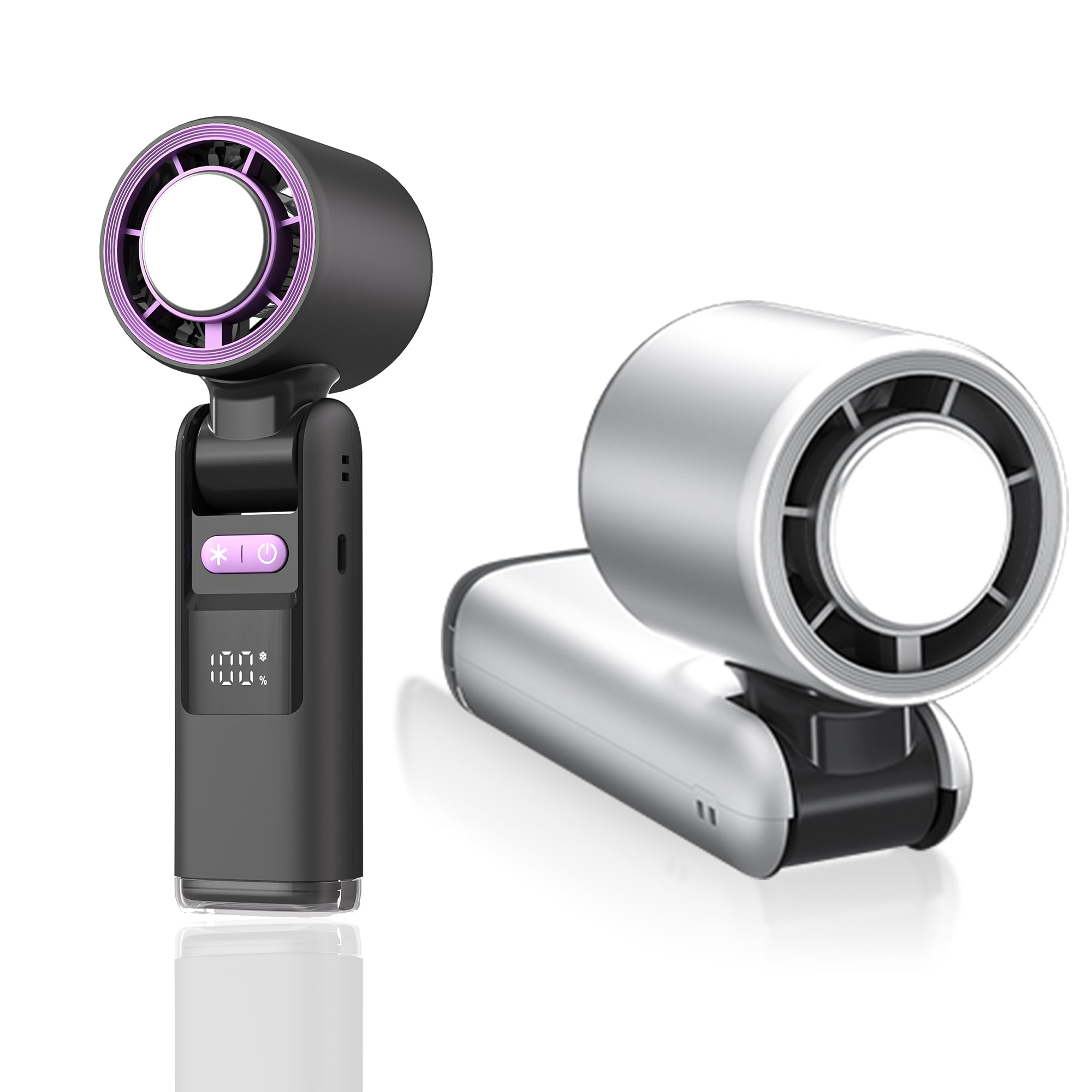 Mini Turbo Fan Handheld，Portable 3-in-1 Neck Hanging/Handheld/Desktop Air Turbo Tech Cooling Fan，100 Wind Speeds，4000mAh Rechargeable with Digital