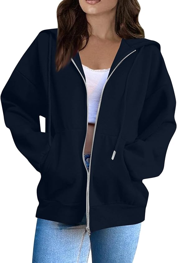OIOLOYJM Zipper Hoodies for Women Long Sleeve Oversized Sweatshirts Y2k Drawstring Soft Jacket 2025 Fall Fashion with Pockets
