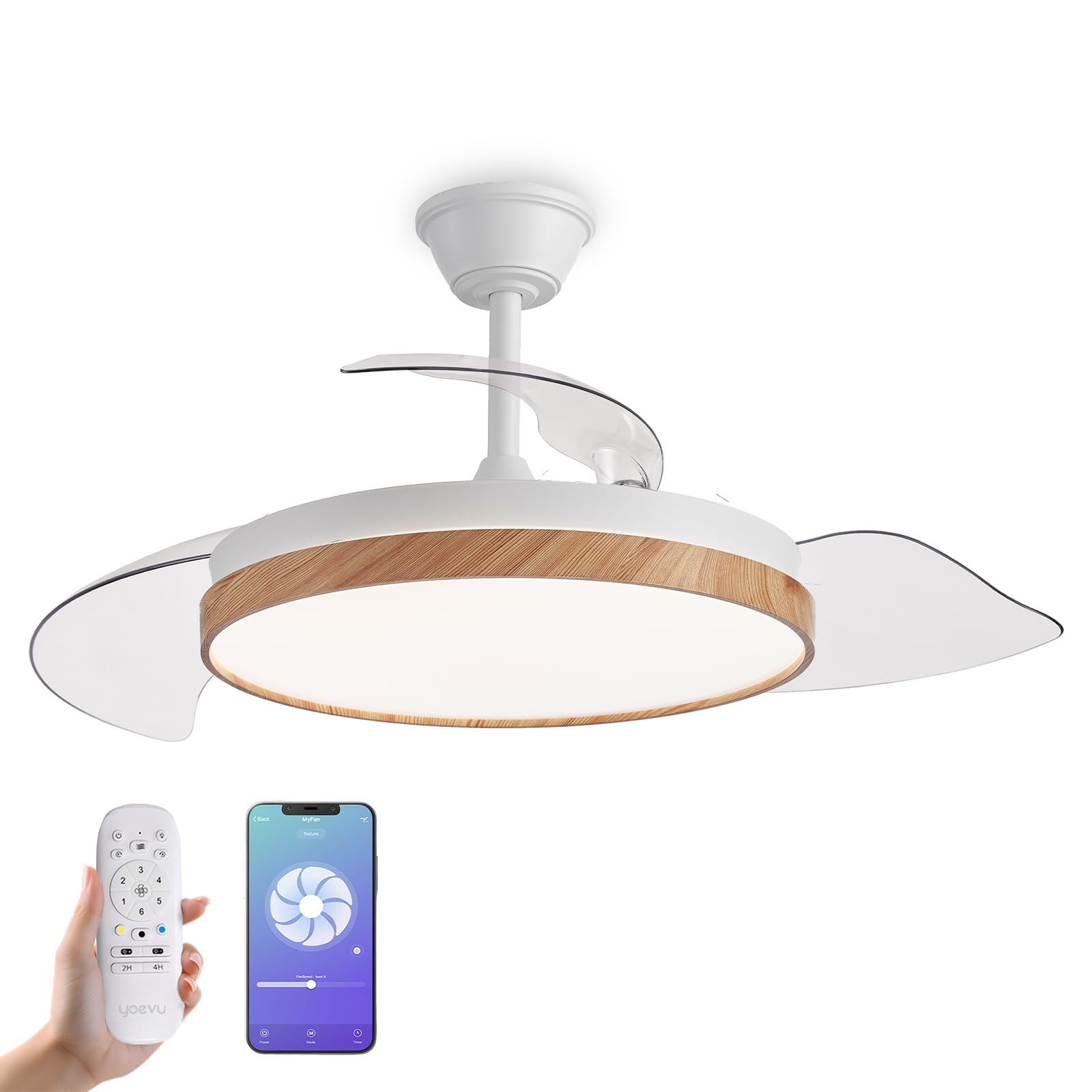 NATURE - Ventilador de Techo con luz | 72 W | Compatible con Alexa y App | Luz LED Regulable | Aspas Retráctiles | Función Invierno/Verano, Madera, ABS