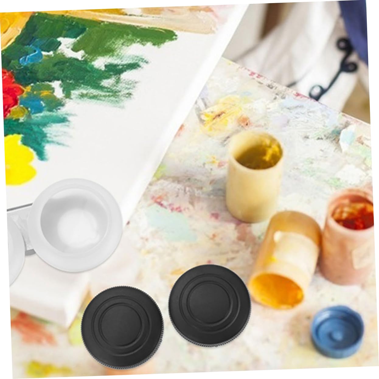 HAPINARY 2pcs Large Mouth Stainless Steel Oil Palette Cup Lids Paint Cups Lids for Artists