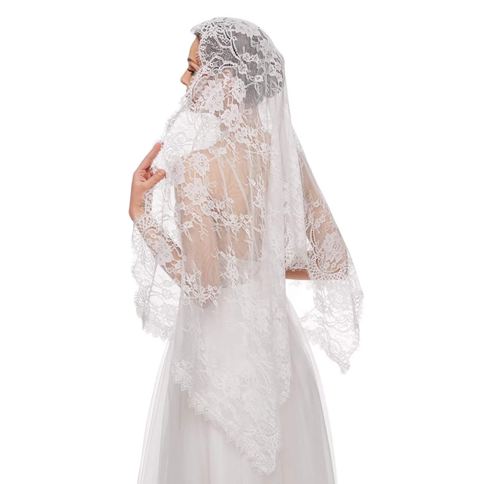 Velo a triangolo bianco, Veli da cattedrale, Velo in pizzo Mantilla Cappella Chiesa Cattolica Foulard Copricapo per donna