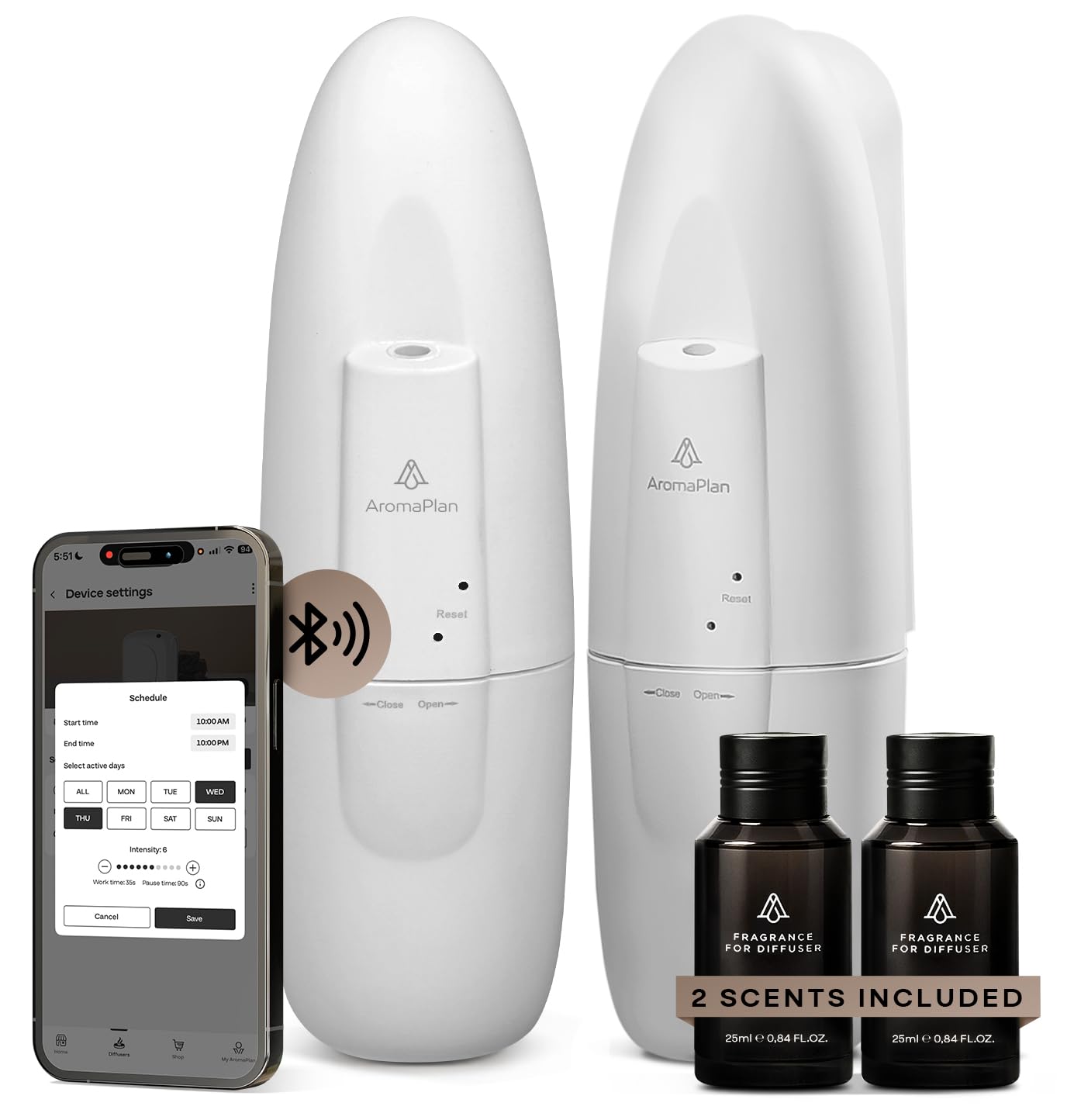 AromaPlan 5 Star Collection Plug in Waterless Diffuser (2 Fragrances Included)-Cold Air & Waterless Diffusers for Home & Office- Silent Wall Diffuser Plug in (2 Devices +2 Scents)