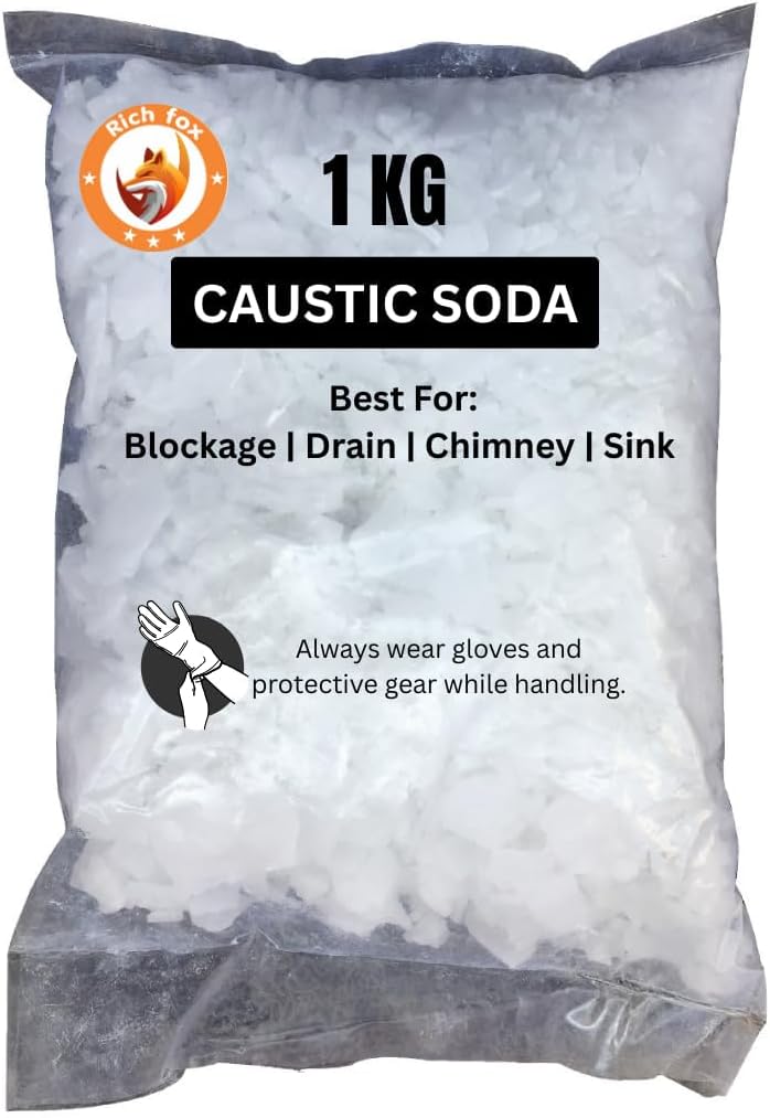 Caustic Soda Flakes for Effective Drain & chimney Cleaner | Clear Powder Drain Clogged Sinks and Pipes | Soap Making | Multipurpose Cleaning - 1KG