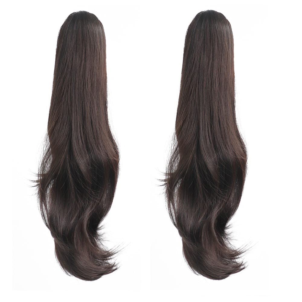 HSPJHTM Dark Brown Ponytail Extensions,2 PCS Ponytails Extensions for Women 24" Synthetic Claw Clip in Pony Tail Hair Extentions Halloween Fluffy