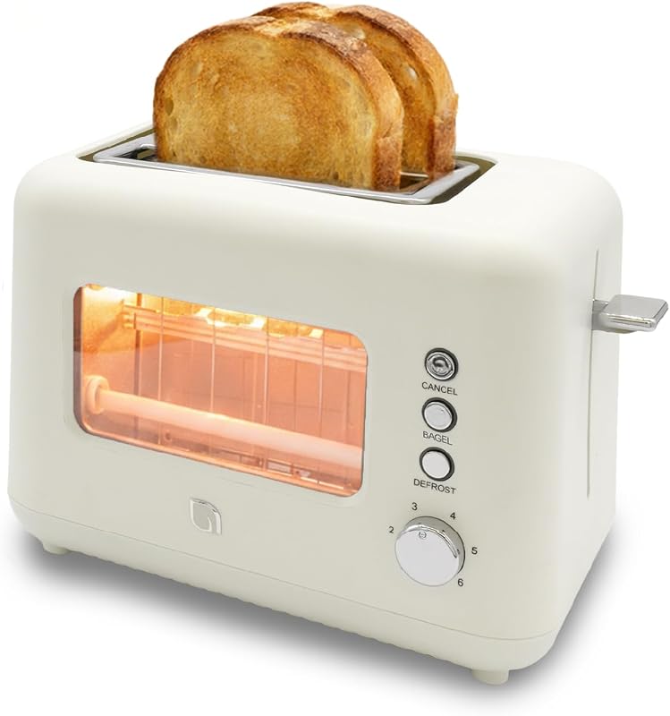 Eco Series 2 Slice Toaster with Clear-View Window, 6 Shade Settings, 900W Retro Toaster with Extra Wide Slots, Bagel, Cancel, & Defrost Buttons, Toasters 2 Slice w Crumb Tray for Easy Cleanups