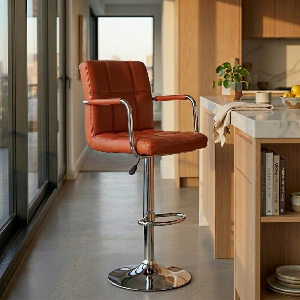 Fluffy Bar Chair Modern Height Adjustable Bar Chairs for Home | 360 Degree Swivel Seat Top | Bar Chairs for Home Kitchen with Footrest |Bar Stools Chair (Brown1pcs)-image-44