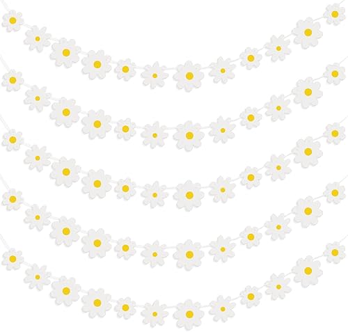 Henoyso Paquete de 5 decoraciones de margaritas bohemias para fiesta, guirnalda de margaritas con recortes de flores hippie para verano, boda,