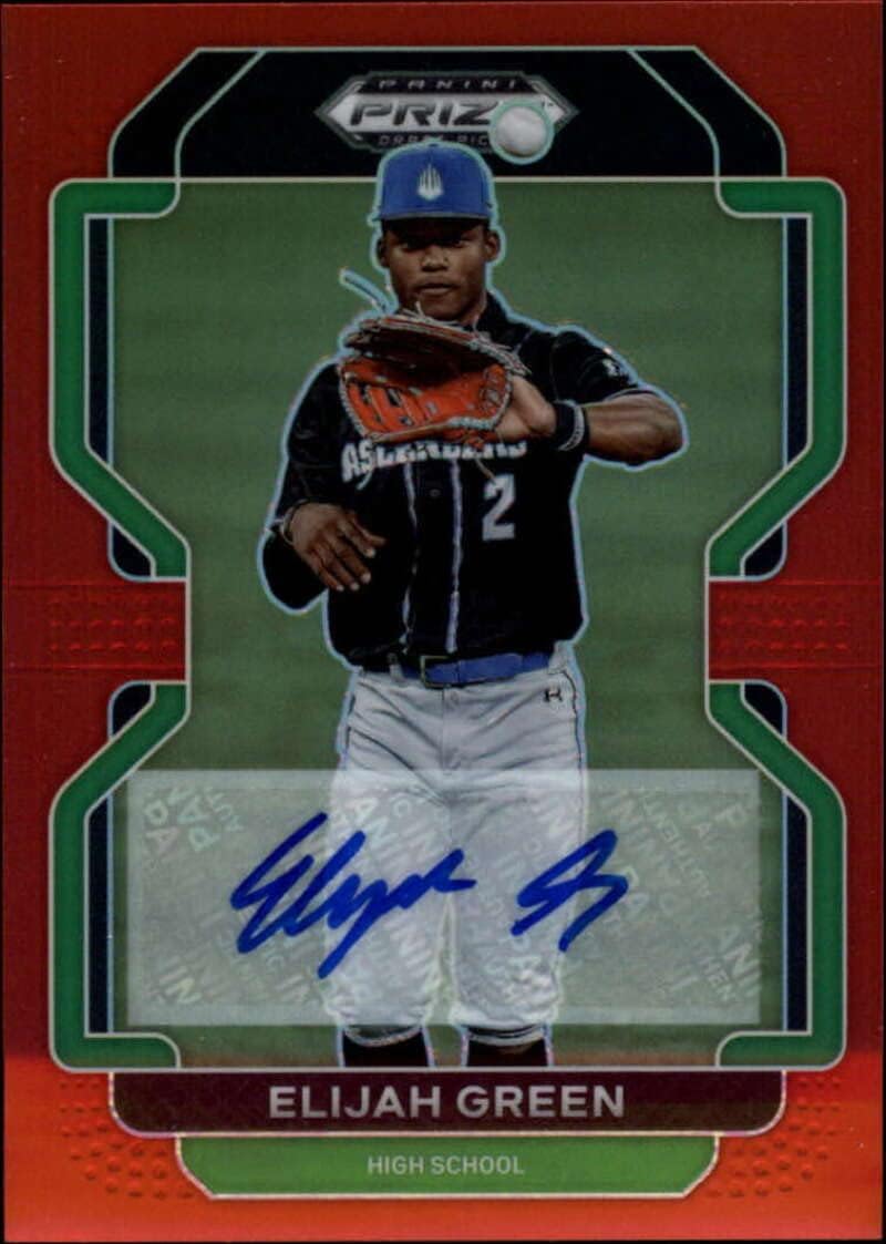 2022 Panini Prizm Draft Picks Baseball Prizms Autograph Red PDP5 Elijah Green Auto S50 High School Officially Licensed Collegiate Trading Card