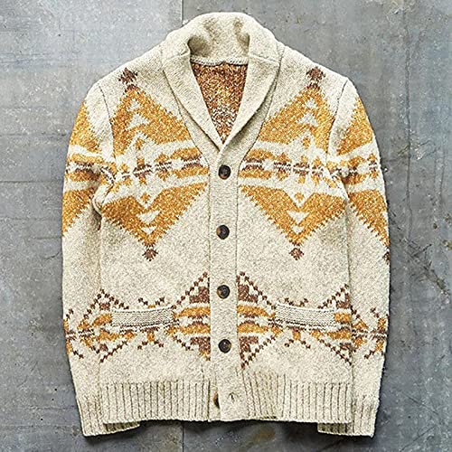 Men's Casual Shawl Collar Cardigan Sweater Vintage Western Aztec Sweater Loose Fit Long Sleeve Knitted Button Sweater4