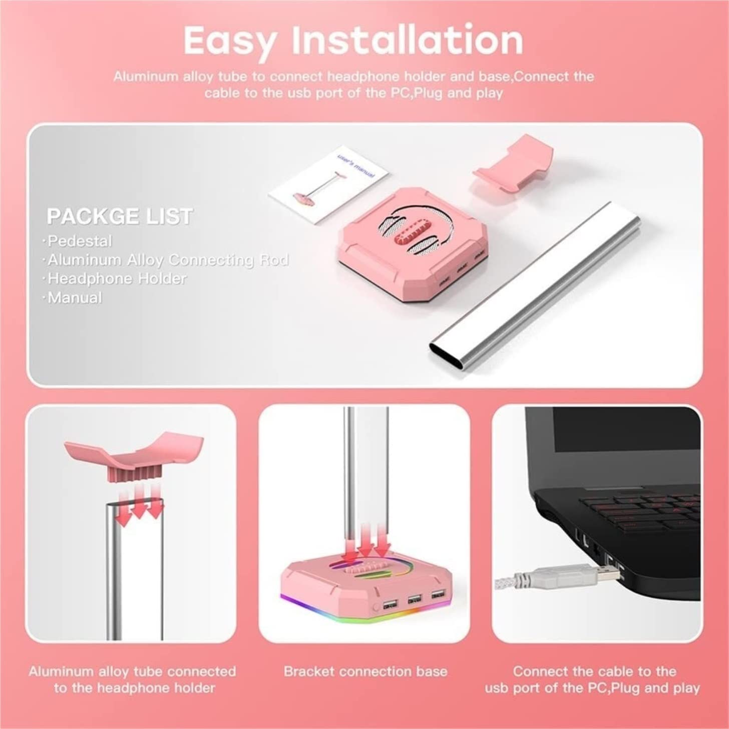 Soporte para Auriculares, Gancho para Auriculares, Colgador, Soporte de Escritorio USB Creativo para Carga supraaural Que Ahorra Espacio.