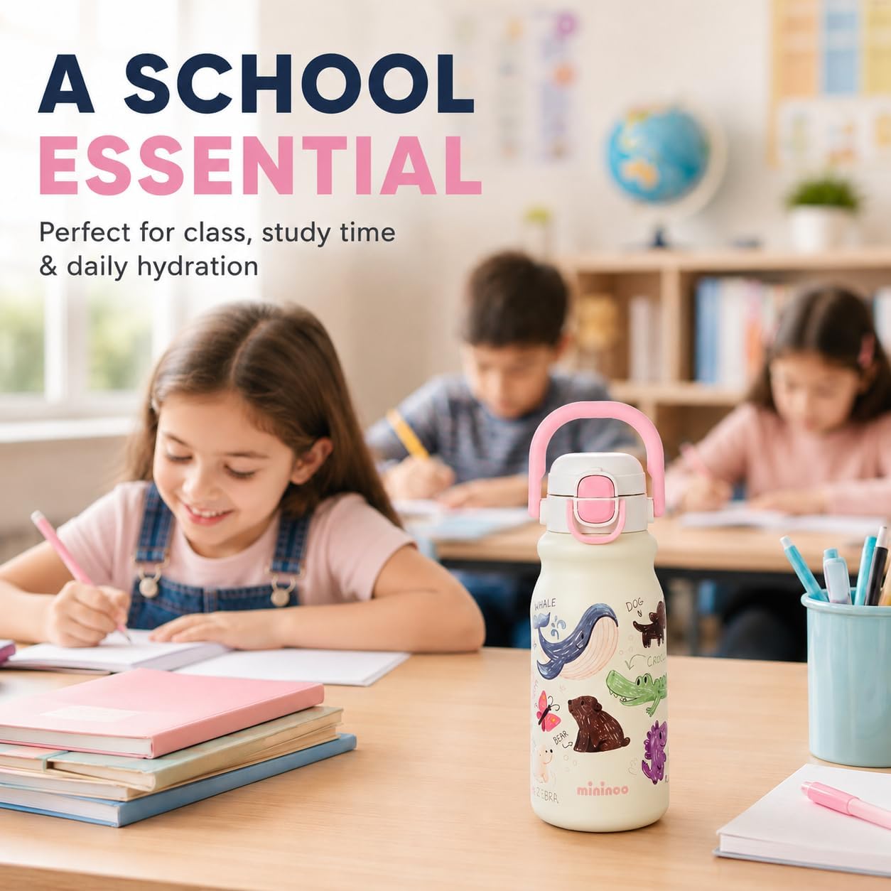 16oz Insulated Stainless Steel Kids Water Bottle for School, Animal image 2
