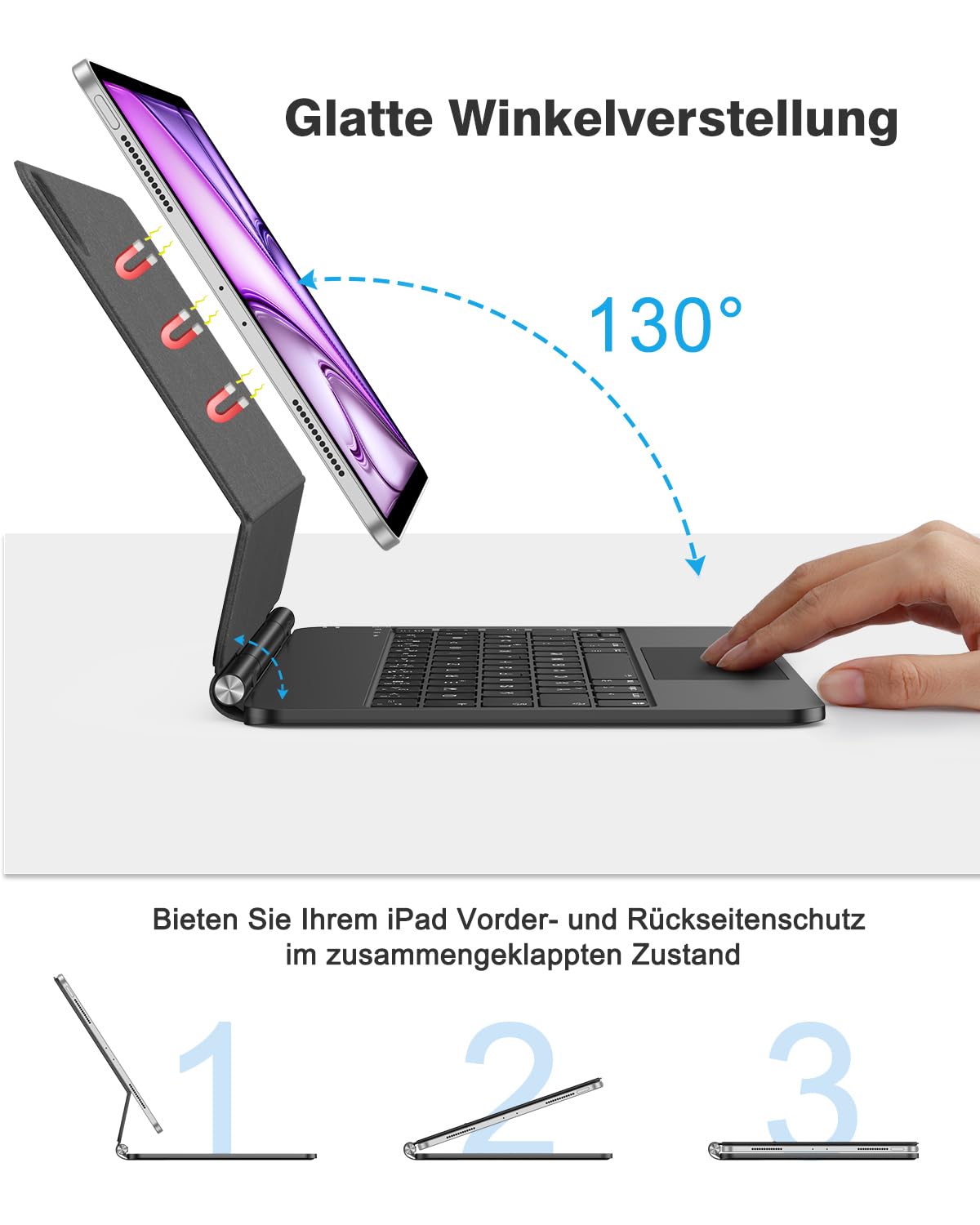 TECURS Etui na klawiaturę do iPad Air 11 cali (M3/M2, 2025/2024) /5/4, Magic Keyboard do iPada Pro 11 (4/3/2/1 Gen) z gładzikiem, magnetyczna konstrukcja swobodnie unosząca się, łatwa do przenoszenia