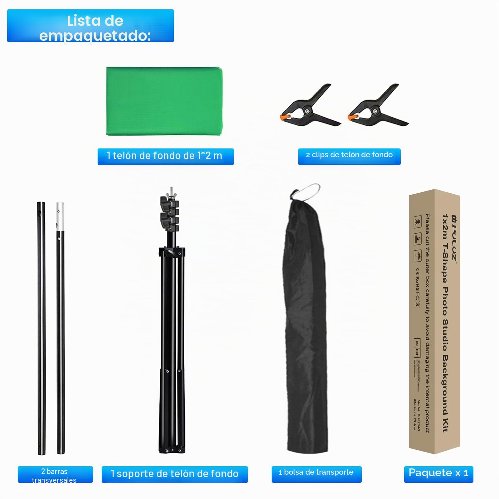 PULUZ - Kit de fondo verde con soporte, soporte portátil para fondo GreenScreen, en forma de T, con bolsa de transporte para transmisión de vídeo y sesiones de fotos