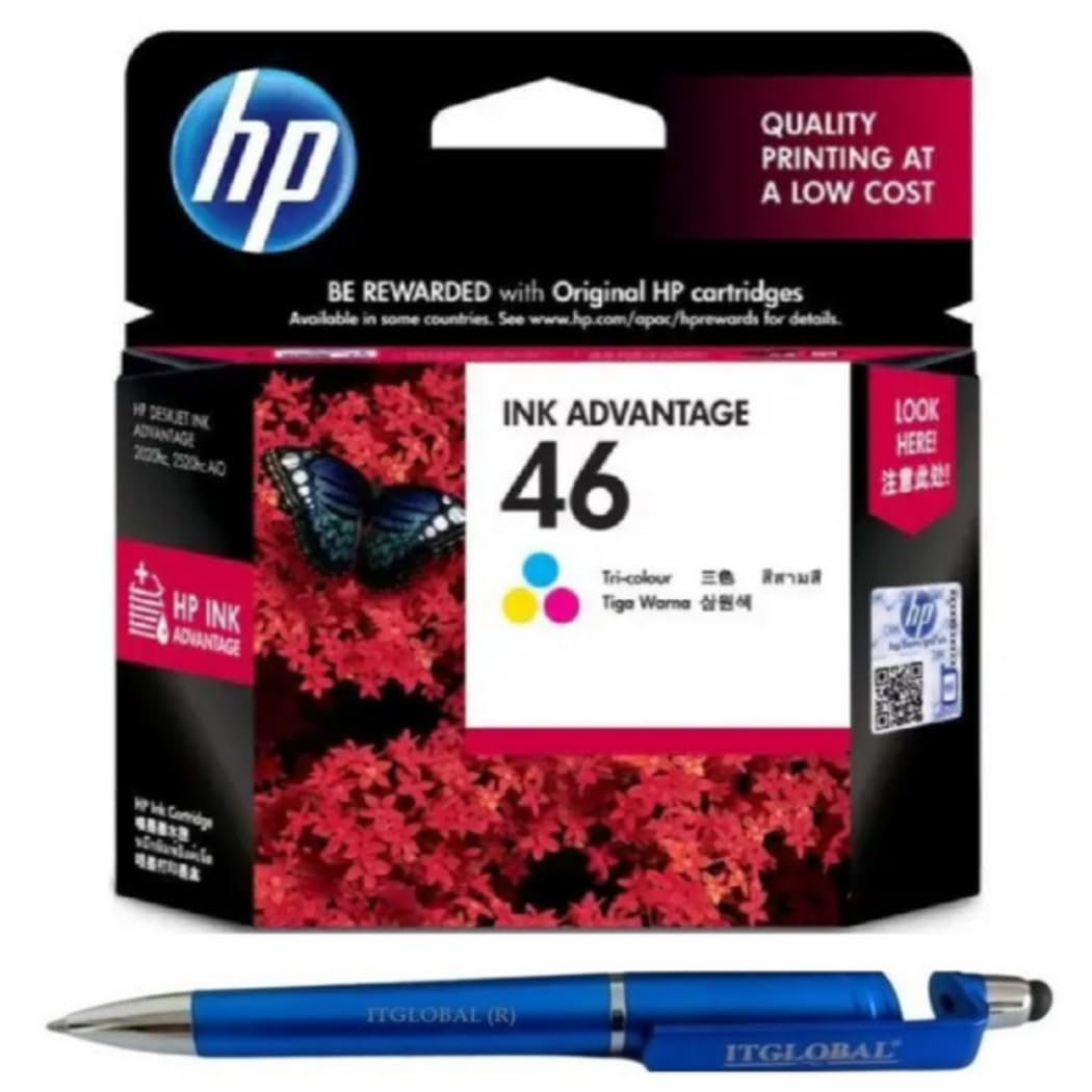 Value Pack Combo OG 46 Colour Ink Cartridge for HP Selected Printer with 3in1 Multi-Function Creative Mobile Phone Stand, Stylus Pen, Ballpoint Pen (Very Colors) | 46 Ink