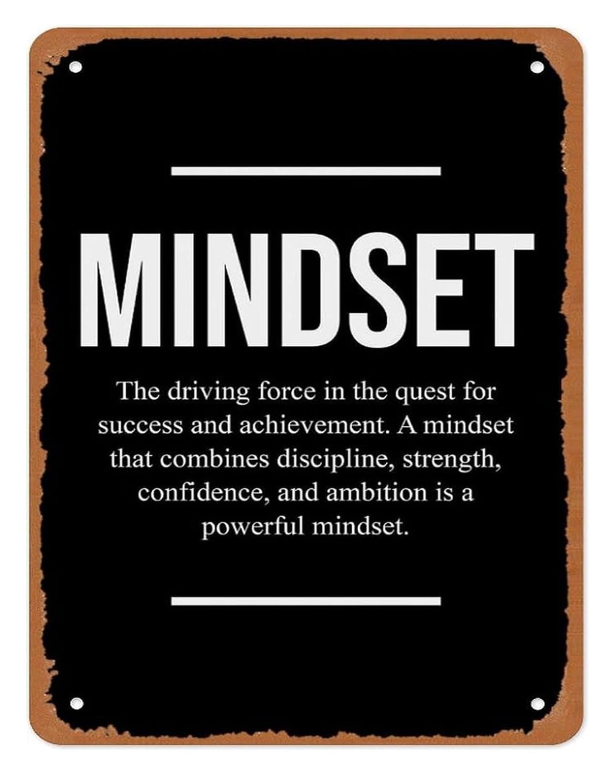 PKNVKZIDK Mindset Motivational Metal Sign Inspirational Quote Wall-Art Office Gym Home Decor Success Discipline Confidence 8 X 12 in