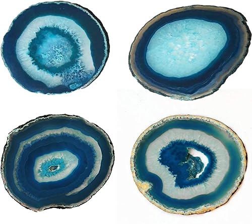 Miniatura 9 de Posavasos de ágata natural en rebanadas con protector de goma juego de 4unidades azul Q1 Blue