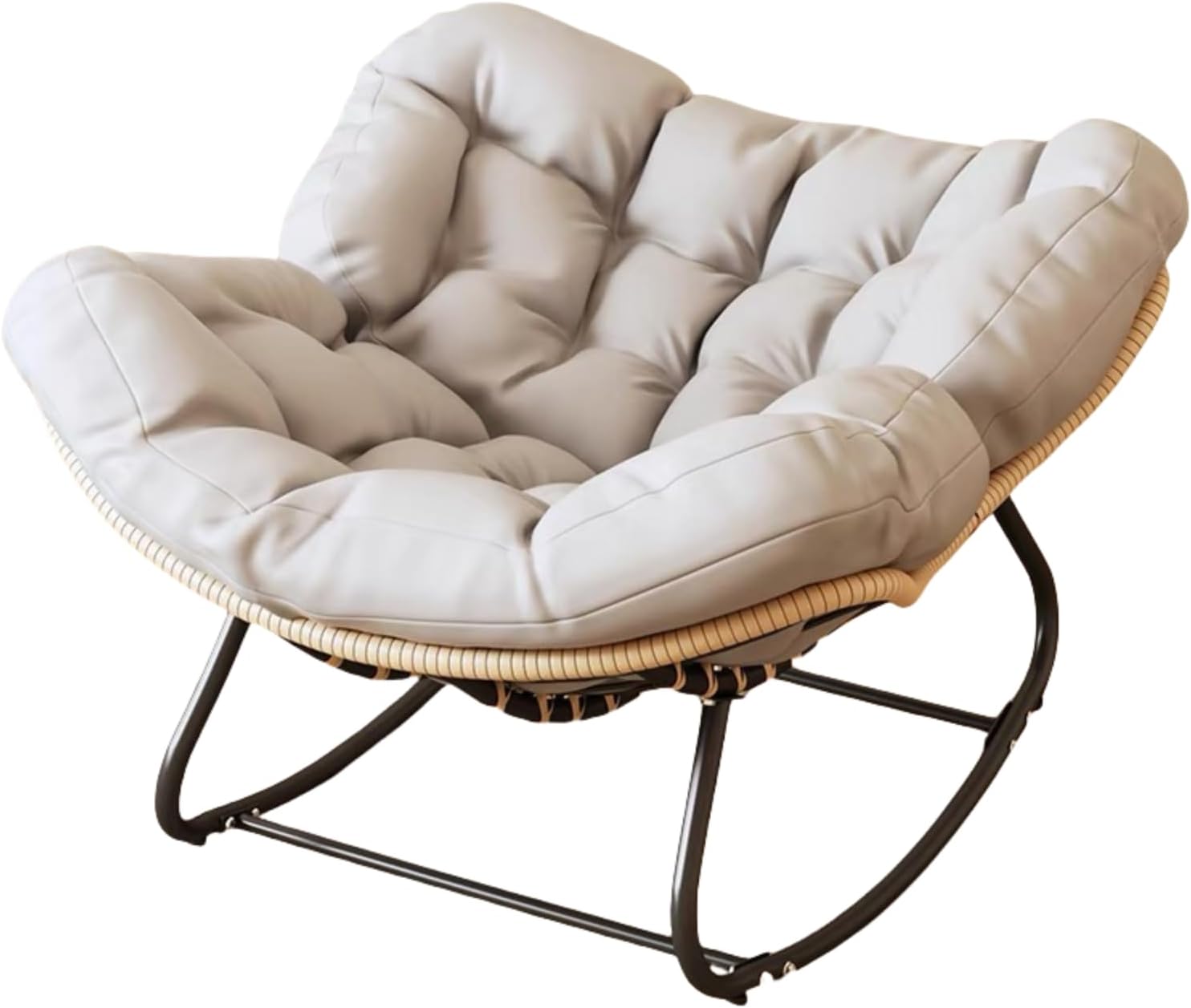 Relaxing Rocking Chair，Egg Chair| Wicker, Padded Cushion, Oversized, Comfy |Royal Rattan Rocker| Outdoor & Indoor Egg Reading Recliner Chair, Patio, Front Porch, Garden, Living Room (Off-White)